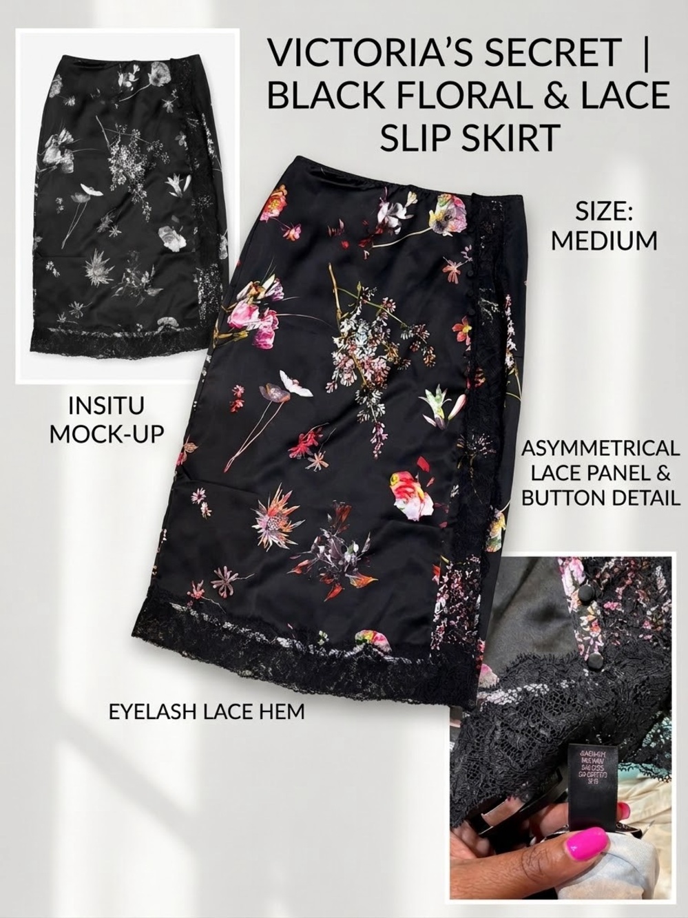 Victoria’s Secret Satin & Lace Floral Slip Skirt